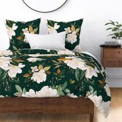 gold magnolia floral on monstera green background - oversized