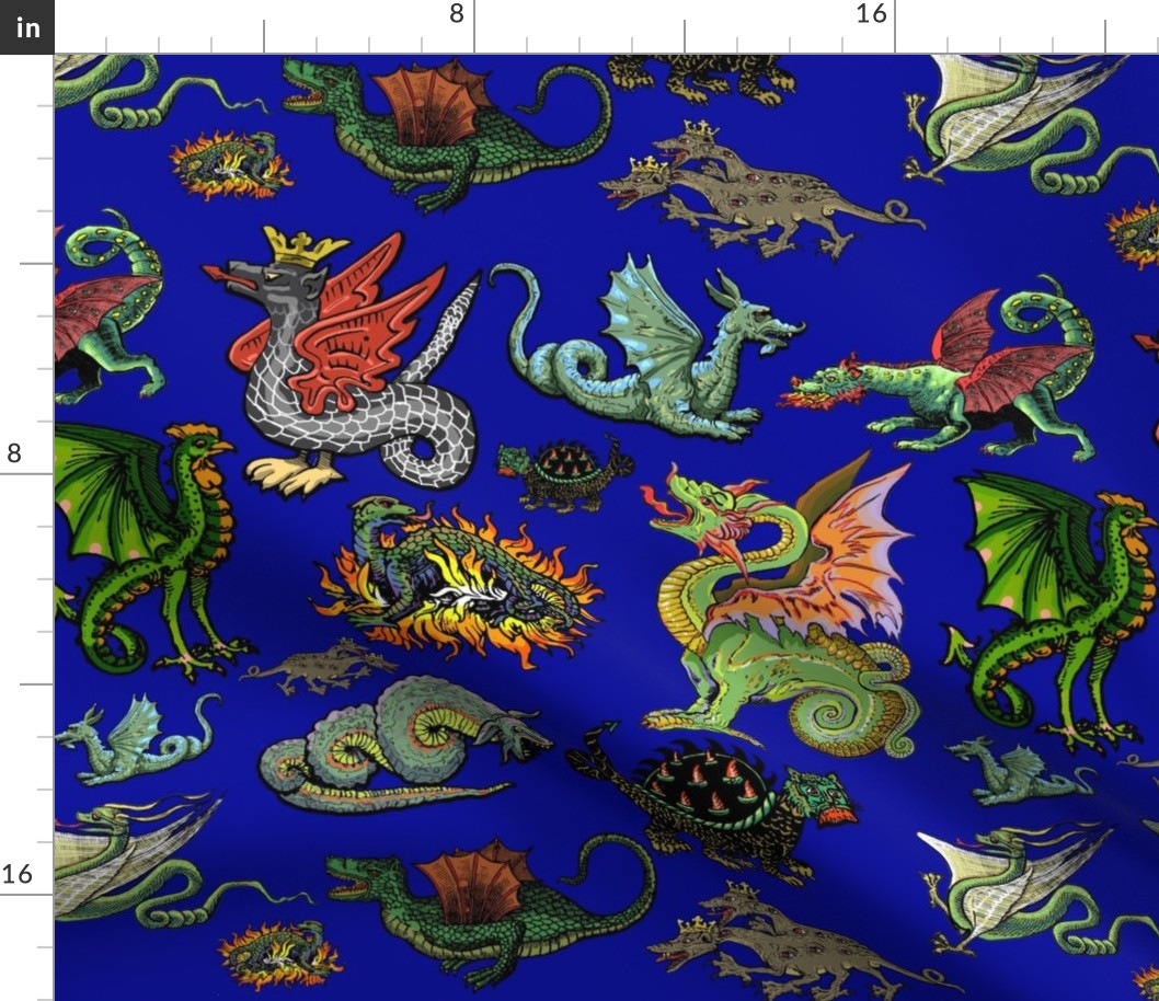 Medieval Dragons and Monsters Large - Blue