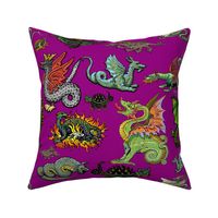 Medieval Dragons and Monsters Large - Magenta