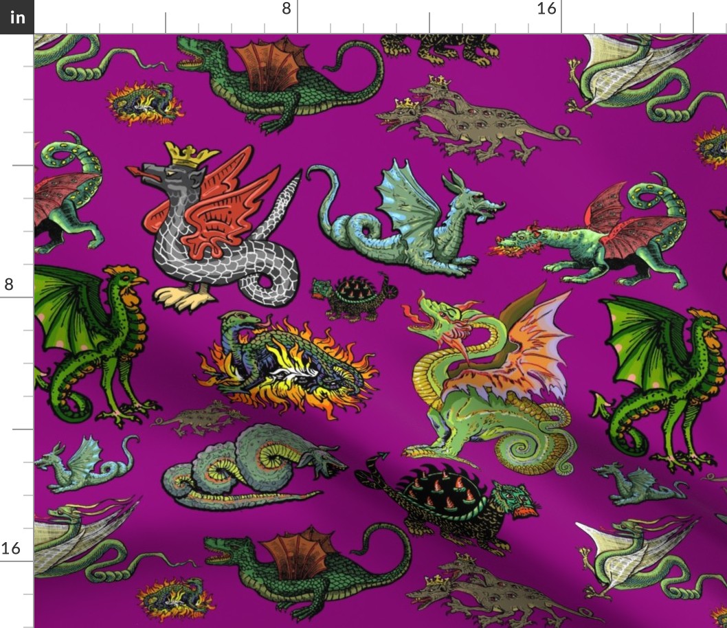 Medieval Dragons and Monsters Large - Magenta