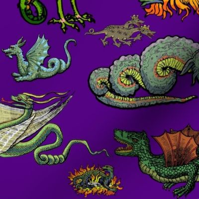 Medieval Dragons and Monsters Large - Purple