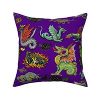 Medieval Dragons and Monsters Large - Purple