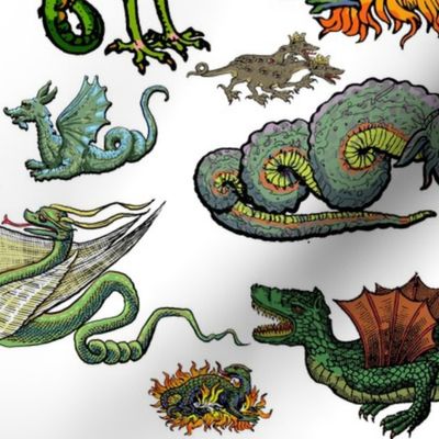 Medieval Dragons and Monsters Large - White