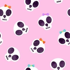 Watercolor Girly Skulls On Pink