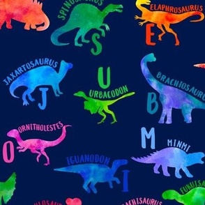 Medium Watercolor Dinosaur Silhouette Alphabet on Blue