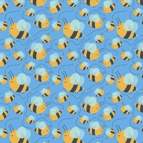 Cute Bees Flying On Blue Tiny