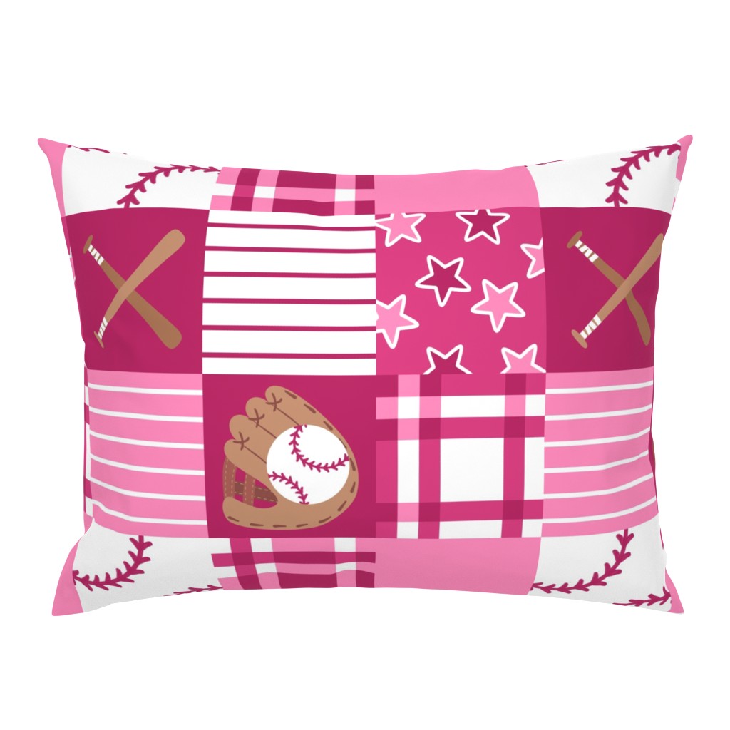 Baseball Gear Pink Wholecloth Cheater Quilt Rotated