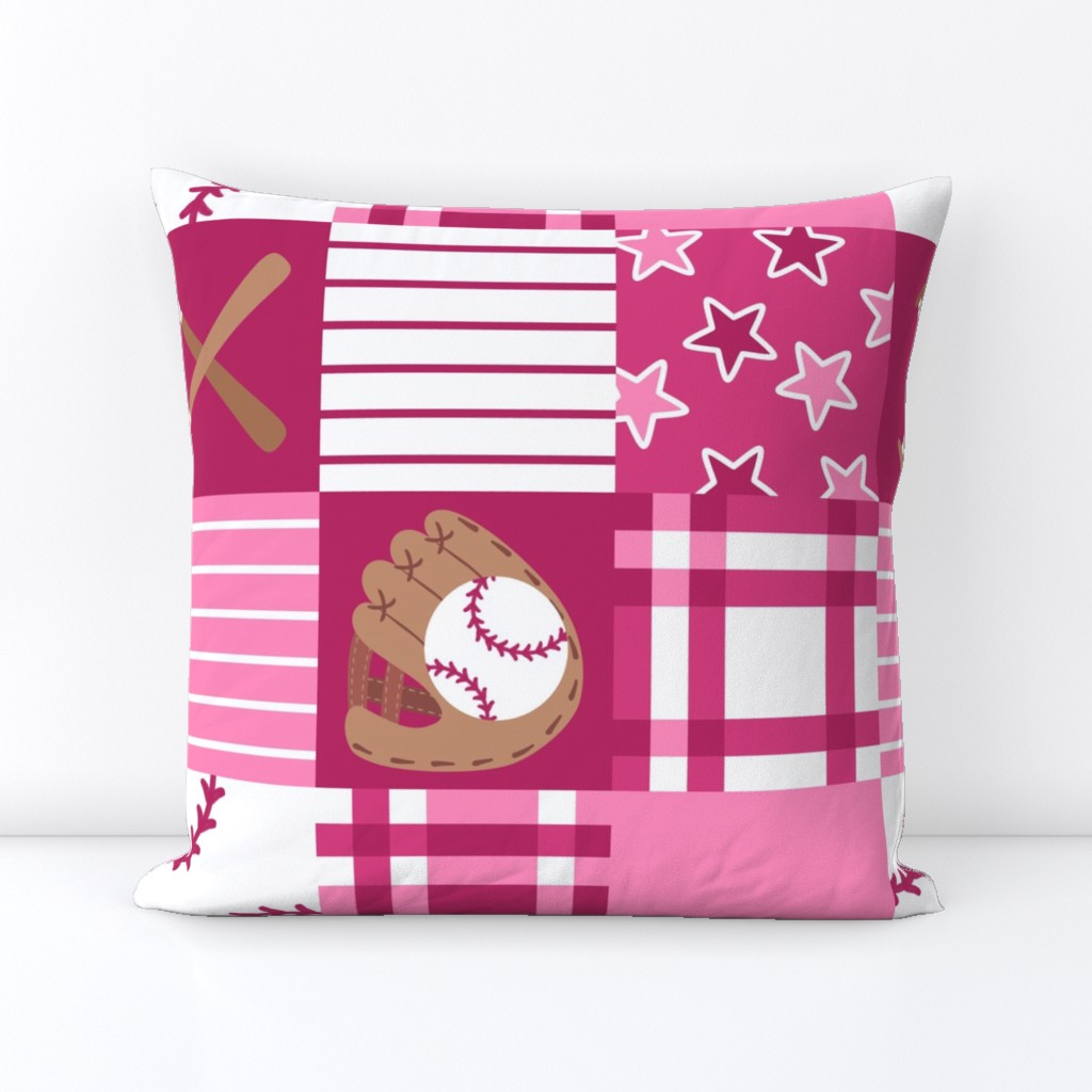 Baseball Gear Pink Wholecloth Cheater Quilt Rotated