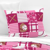 Baseball Gear Pink Wholecloth Cheater Quilt Rotated