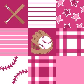 Baseball Gear Pink Wholecloth Cheater Quilt Rotated