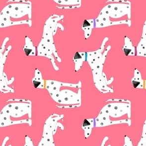 Watercolor Dalmatian Dogs On Pink