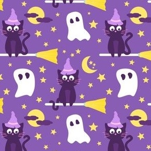 Kitten Witch Spooky Purple Night