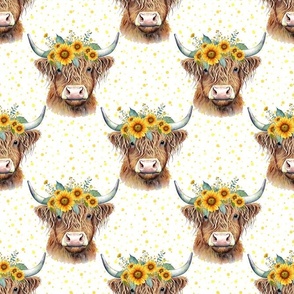Scottish Highland Cows and Sunflowers