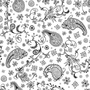 paisley black and white large scale