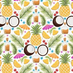 Pina colada, summer cocktail drink, pineapple and coconut, spring vibes, sea vacation, White geometric