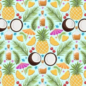 Pina colada, summer cocktail drink, pineapple and coconut, spring vibes, sea vacation, Mint blue geometric