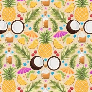 Pina colada, summer cocktail drink, pineapple and coconut, spring vibes, sea vacation, Beige geometric