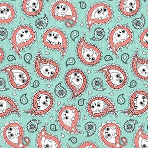 Cat Paisley_Mint and Coral_50Size