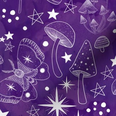 Magical Mushrooms and Moths Plum Purple