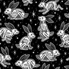 Rabbit Skeletons Gray on Black