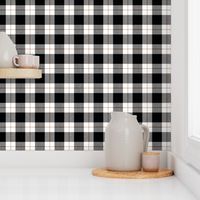 1" Woven Buffalo Check w Window Pane Check - Black and White with Rust (buffalo plaid, black and white plaid, buffalo check, faux woven texture, copper, bronze, terra cotta, cinnamon, pumpkin spice, one inch scale)