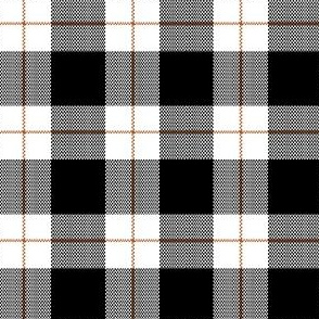 1" Woven Buffalo Check w Window Pane Check - Black and White with Rust (buffalo plaid, black and white plaid, buffalo check, faux woven texture, copper, bronze, terra cotta, cinnamon, pumpkin spice, one inch scale)