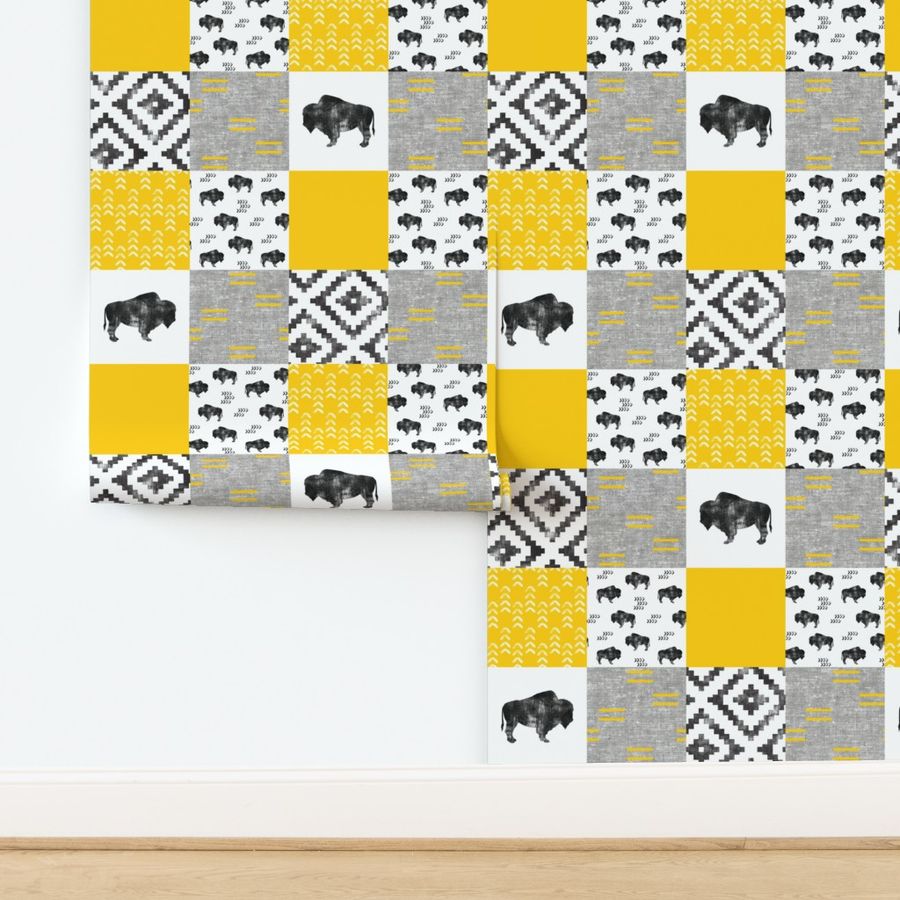 Buffalo Patchwork - Yellow, Greige, White - boho style  C20BS