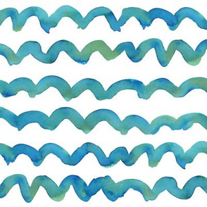 Looping watercolour horizontal stripes in blue and green