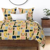 Painted Organic Shapes Yellow Denim Large Scale
