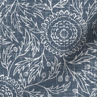 Medallion Blooms- Blue Grey