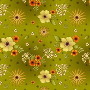 12" Vintage OLIVE Floral