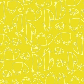 small scale cats - tinkle cat lemon lime - hand-drawn cats - cats fabric