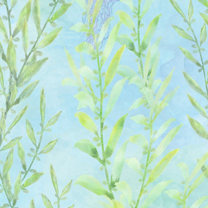 Seaweed Gardens – Green/Bubbles on Light Blue Background