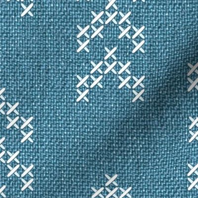 Aztec arrows embroidery denim blue burlap fabric texture Wallpaper