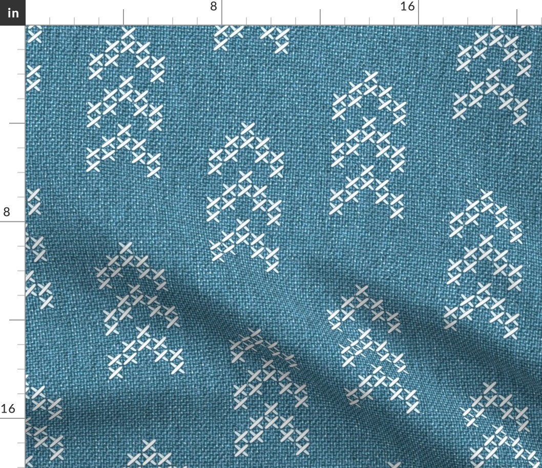 Aztec arrows embroidery denim blue burlap fabric texture Wallpaper