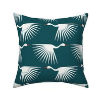 Art Deco Cranes - Slightly off white on Teal