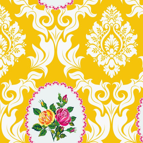 Bird Damask (Egg Yoke Yellow)