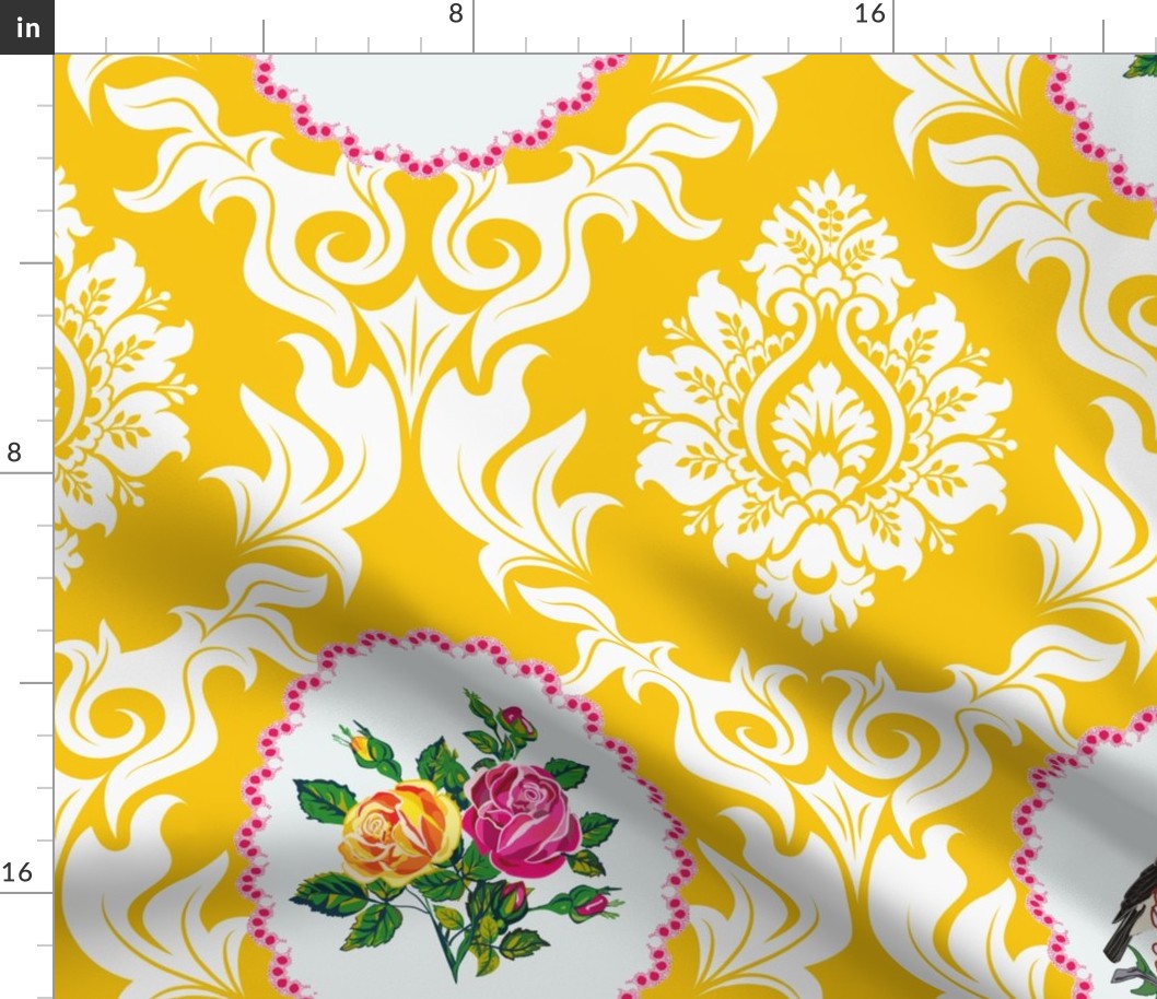 Bird Damask (Egg Yoke Yellow)