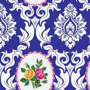 Bird Damask (dark blue)