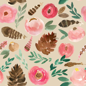 woodland florals on taupe