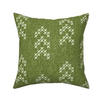 Aztec arrows embroidery white cross-stitch moss green faux fabric texture Wallpaper