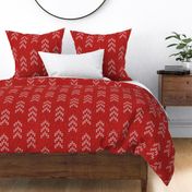 Red linen texture Aztec arrows white cross-stitch embroidery Wallpaper
