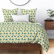 Bananas and banana leaves tropical fruit jungle design lush garden yellow sage green white