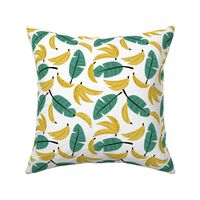 Bananas and banana leaves tropical fruit jungle design lush garden yellow sage green white