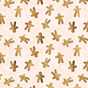 Christmas Gingerbread Fabric on Pink Watercolor Wash