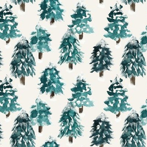 Snow White Christmas Trees Dense Forest by Festive fabric by Erin Kendal