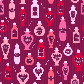 Retro Valentine's Magic potion bottles burgundy