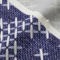 Aztec diamonds cross-stitch navy blue faux fabric texture Fabric