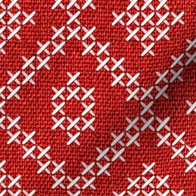 Aztec diamonds cross-stitch red linen embroidery Wallpaper
