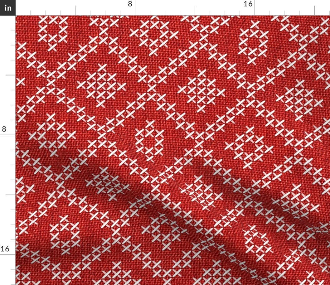 Aztec diamonds cross-stitch red linen embroidery Wallpaper